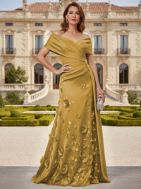 Tulle A-Line/Princess Off Shoulder Floor-Length Mother of the Bride & Groom Dresses with 3D Flowers