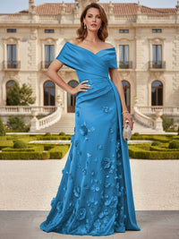 Tulle A-Line/Princess Off Shoulder Floor-Length Mother of the Bride & Groom Dresses with 3D Flowers
