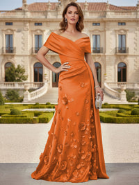 Tulle A-Line/Princess Off Shoulder Floor-Length Mother of the Bride & Groom Dresses with 3D Flowers