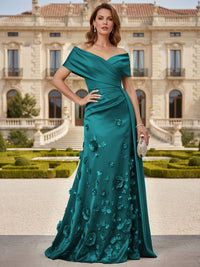 Tulle A-Line/Princess Off Shoulder Floor-Length Mother of the Bride & Groom Dresses with 3D Flowers
