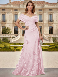 Tulle A-Line/Princess Off Shoulder Floor-Length Mother of the Bride & Groom Dresses with 3D Flowers