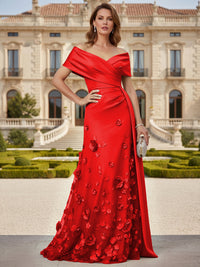 Tulle A-Line/Princess Off Shoulder Floor-Length Mother of the Bride & Groom Dresses with 3D Flowers