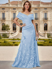 Tulle A-Line/Princess Off Shoulder Floor-Length Mother of the Bride & Groom Dresses with 3D Flowers