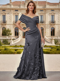 Tulle A-Line/Princess Off Shoulder Floor-Length Mother of the Bride & Groom Dresses with 3D Flowers