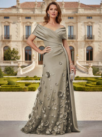 Tulle A-Line/Princess Off Shoulder Floor-Length Mother of the Bride & Groom Dresses with 3D Flowers