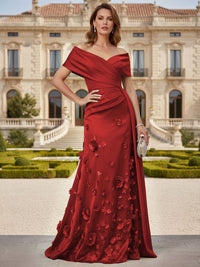 Tulle A-Line/Princess Off Shoulder Floor-Length Mother of the Bride & Groom Dresses with 3D Flowers