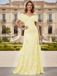 Tulle A-Line/Princess Off Shoulder Floor-Length Mother of the Bride & Groom Dresses with 3D Flowers