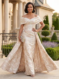 Jacquard Sheath/Column Off Shoulder Floor-Length Mother of the Bride & Groom Dresses with Ruched Waist