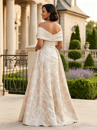 Jacquard Sheath/Column Off Shoulder Floor-Length Mother of the Bride & Groom Dresses with Ruched Waist