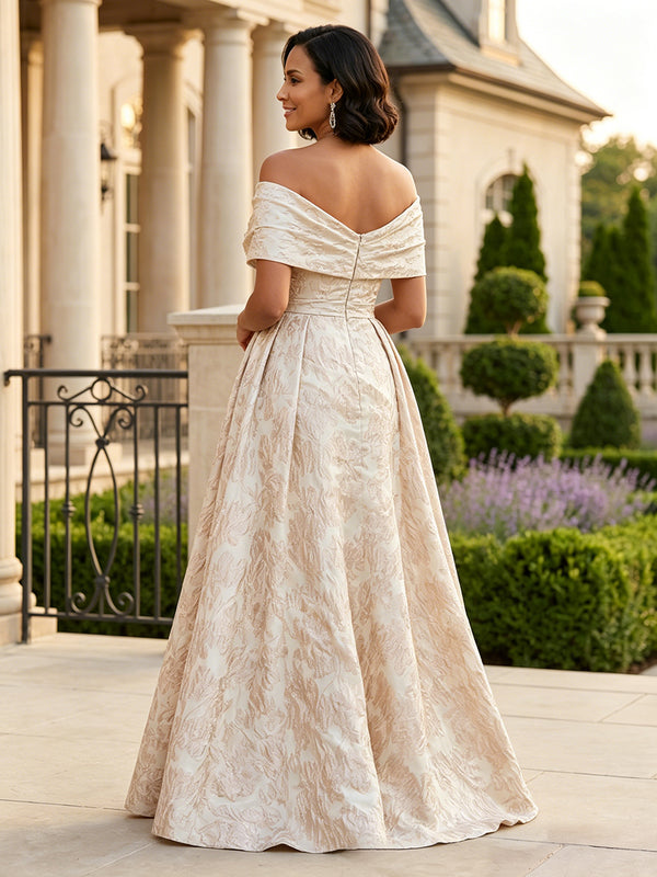 Jacquard Sheath/Column Off Shoulder Floor-Length Mother of the Bride & Groom Dresses with Ruched Waist