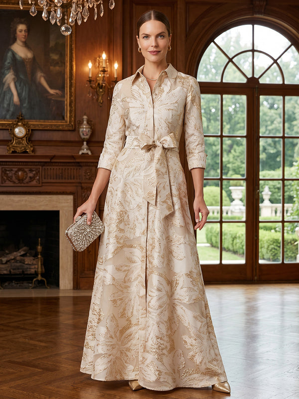 Jacquard A-Line/Princess V-Neck Floor-Length Mother of the Bride & Groom Dresses with Belt
