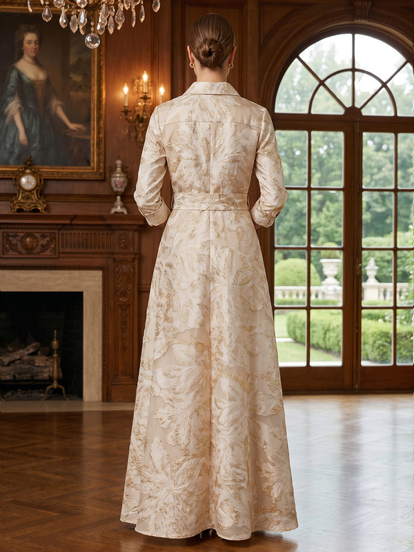 Jacquard A-Line/Princess V-Neck Floor-Length Mother of the Bride & Groom Dresses with Belt