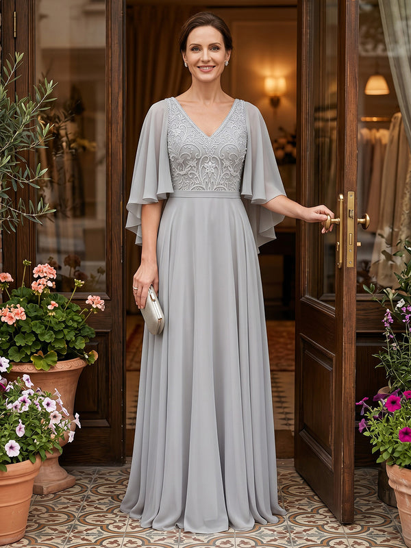 Chiffon A-Line/Princess V-Neck Floor-Length Mother of the Bride & Groom Dresses with Pleats
