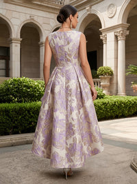 Jacquard High-Low Scoop Neck Floor-Length Mother of the Bride & Groom Dresses with Ruched Waist