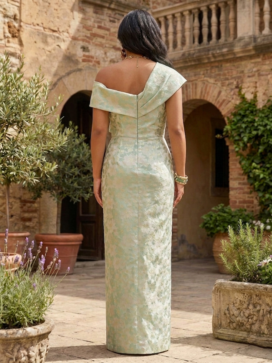 Jacquard Sheath/Column Off Shoulder Floor-Length Mother of the Bride & Groom Dresses with Bow
