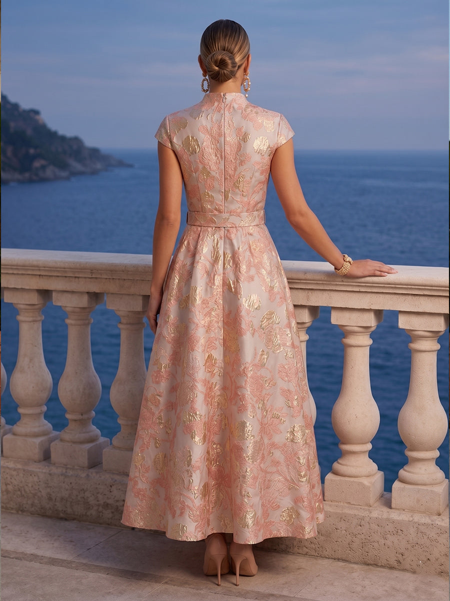 Jacquard A-Line/Princess V-Neck Floor-Length Mother of the Bride & Groom Dresses with Belt