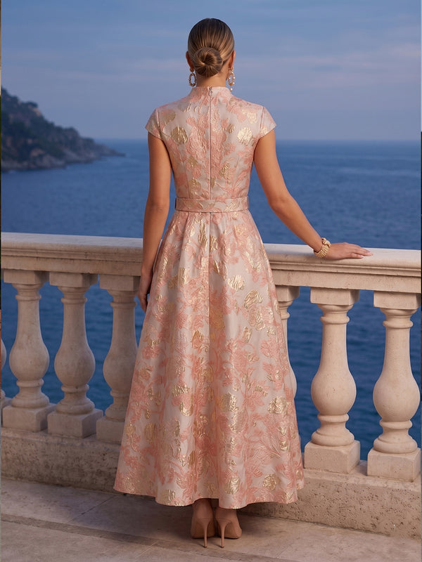 Jacquard A-Line/Princess V-Neck Floor-Length Mother of the Bride & Groom Dresses with Belt