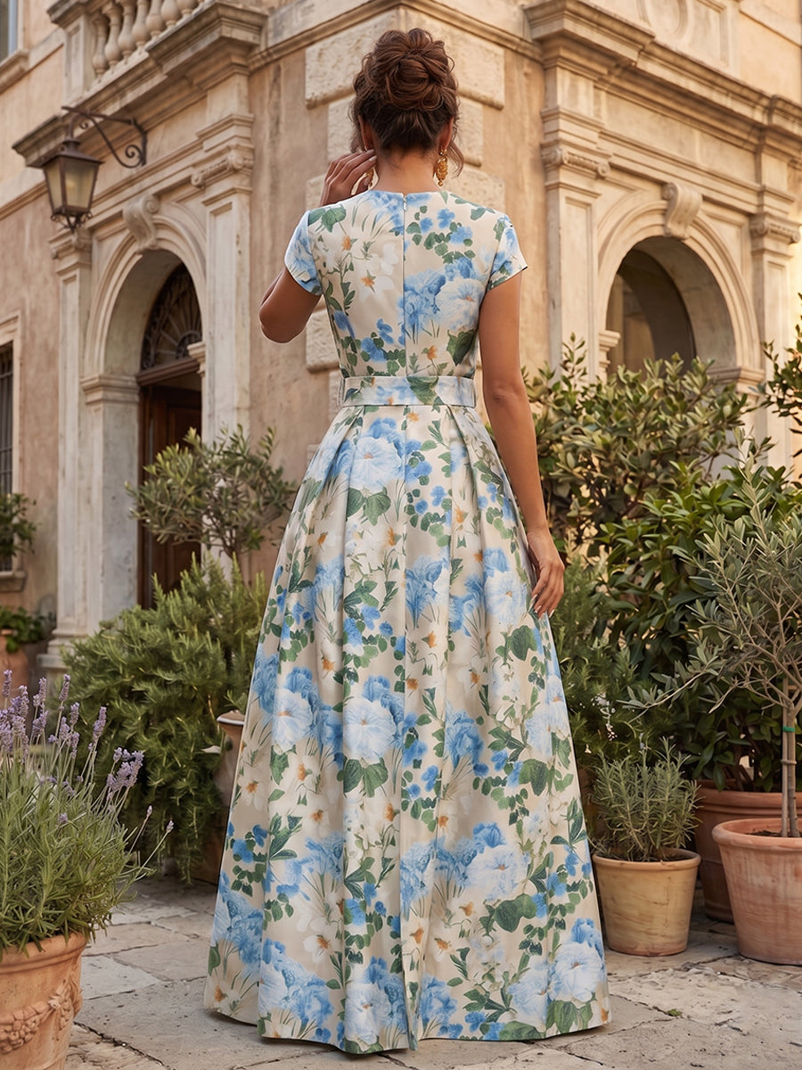 Jacquard A-Line/Princess V-Neck Floor-Length Mother of the Bride & Groom Dresses with Belt & Slit
