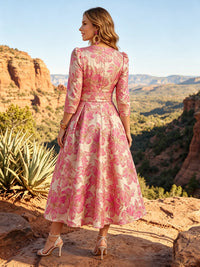 Jacquard A-Line/Princess V-Neck Tea-Length Mother of the Bride & Groom Dresses with Bow