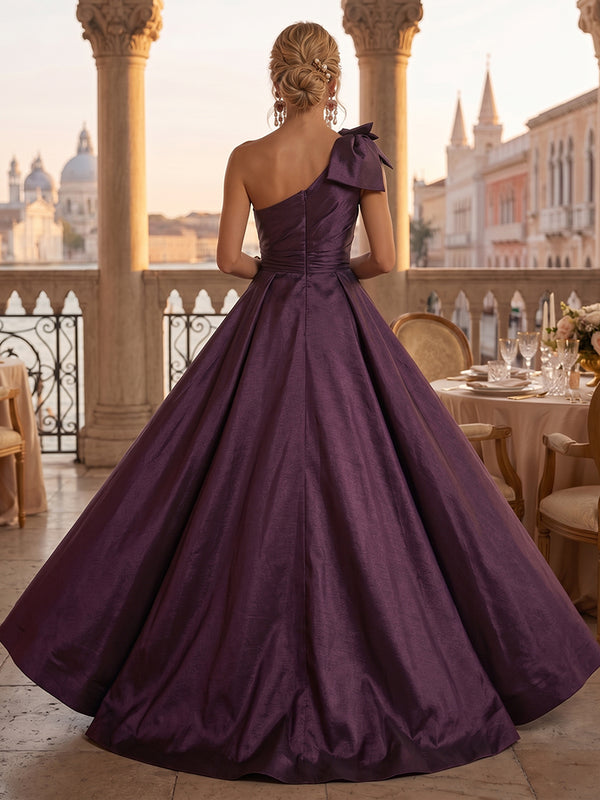 Satin A-Line/Princess One Shoulder Floor-Length Mother of the Bride & Groom Dresses with Ruched Waist & Slit