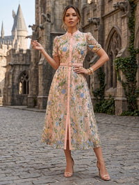 Lace Embroidery A-Line/Princess High Neck Tea-Length Mother of the Bride & Groom Dresses for Women