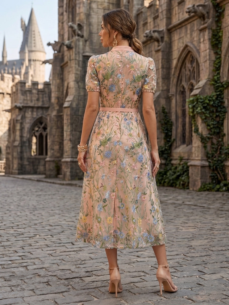 Lace Embroidery A-Line/Princess High Neck Tea-Length Mother of the Bride & Groom Dresses for Women