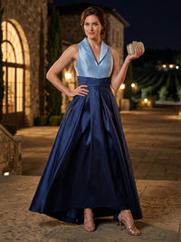 Satin A-Line/Princess V-Neck Floor-Length Mother of the Bride & Groom Dresses with Pleats