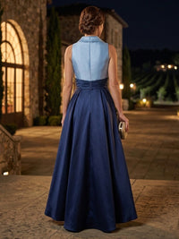 Satin A-Line/Princess V-Neck Floor-Length Mother of the Bride & Groom Dresses with Pleats