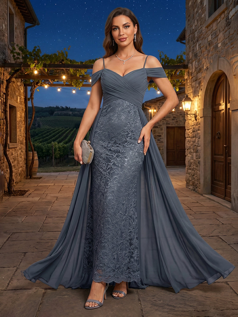 Chiffon Sheath/Column Off Shoulder Floor-Length Mother of the Bride & Groom Dresses with Lace