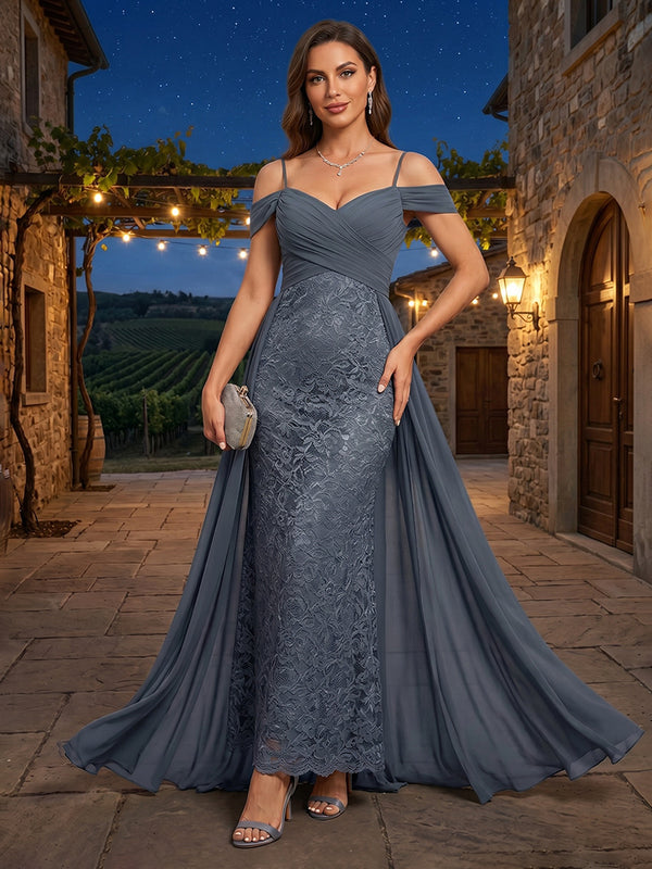 Chiffon Sheath/Column Off Shoulder Floor-Length Mother of the Bride & Groom Dresses with Lace