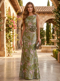 Jacquard Sheath/Column Scoop Neck Floor-Length Mother of the Bride & Groom Dresses with Flower