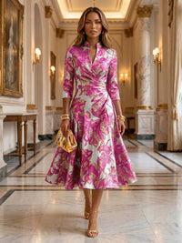 Jacquard A-Line/Princess V-Neck Tea-Length Mother of the Bride & Groom Dresses with Ruched Waist