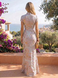 Jacquard Sheath/Column V-Neck Floor-Length Mother of the Bride & Groom Dresses with Ruffles & Ruched Waist