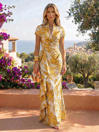 Jacquard Sheath/Column V-Neck Floor-Length Mother of the Bride & Groom Dresses with Ruffles & Ruched Waist