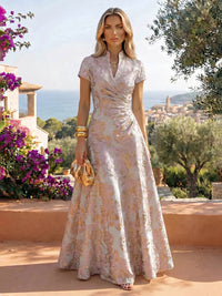 Jacquard A-Line/Princess V-Neck Floor-Length Mother of the Bride & Groom Dresses with Ruched Waist
