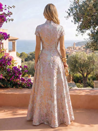 Jacquard A-Line/Princess V-Neck Floor-Length Mother of the Bride & Groom Dresses with Ruched Waist