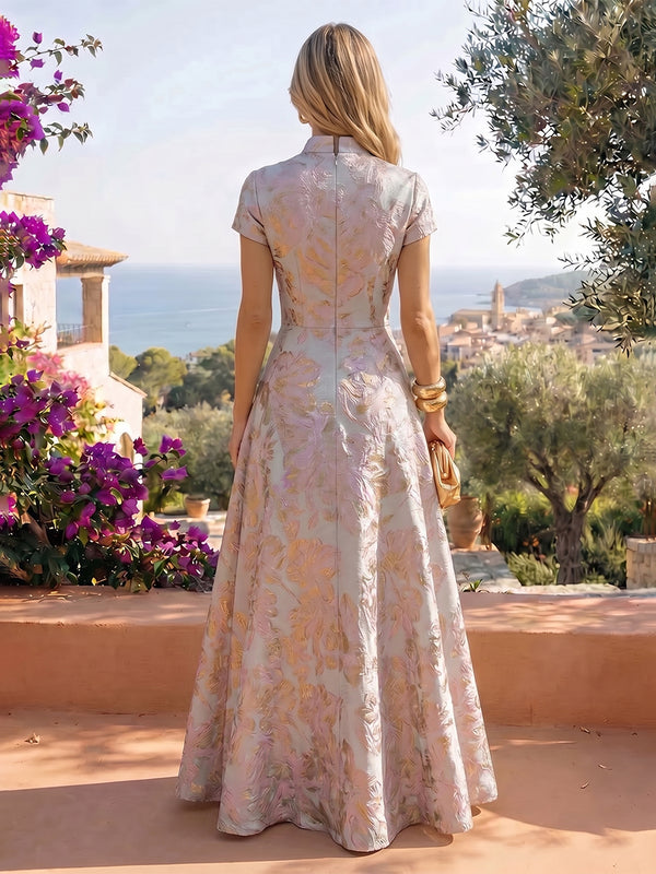 Jacquard A-Line/Princess V-Neck Floor-Length Mother of the Bride & Groom Dresses with Ruched Waist