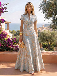 Jacquard A-Line/Princess V-Neck Floor-Length Mother of the Bride & Groom Dresses with Ruched Waist