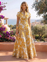 Jacquard A-Line/Princess V-Neck Floor-Length Mother of the Bride & Groom Dresses with Ruched Waist