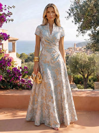 Jacquard A-Line/Princess V-Neck Floor-Length Mother of the Bride & Groom Dresses with Ruched Waist