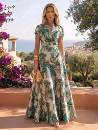 Jacquard A-Line/Princess V-Neck Floor-Length Mother of the Bride & Groom Dresses with Ruched Waist