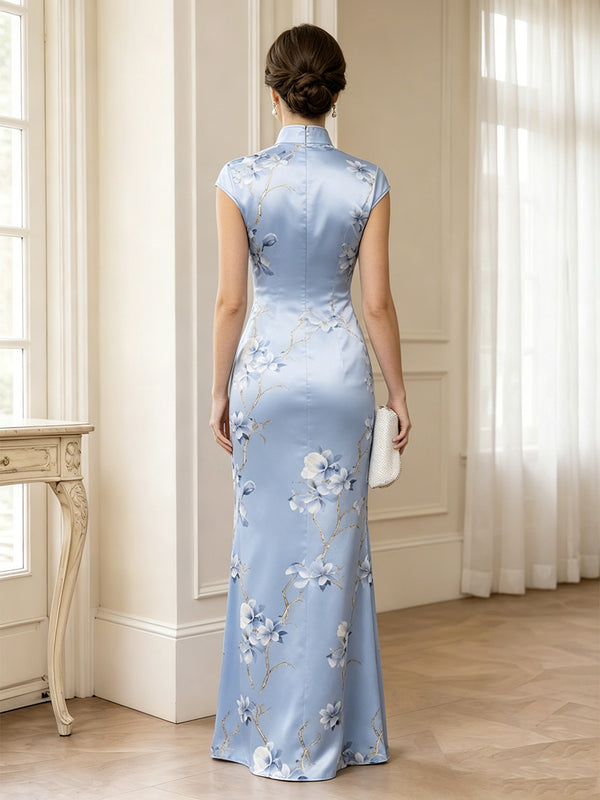 Floral Print Sheath/Column High Neck Floor-Length Mother of the Bride & Groom Dresses with Slit