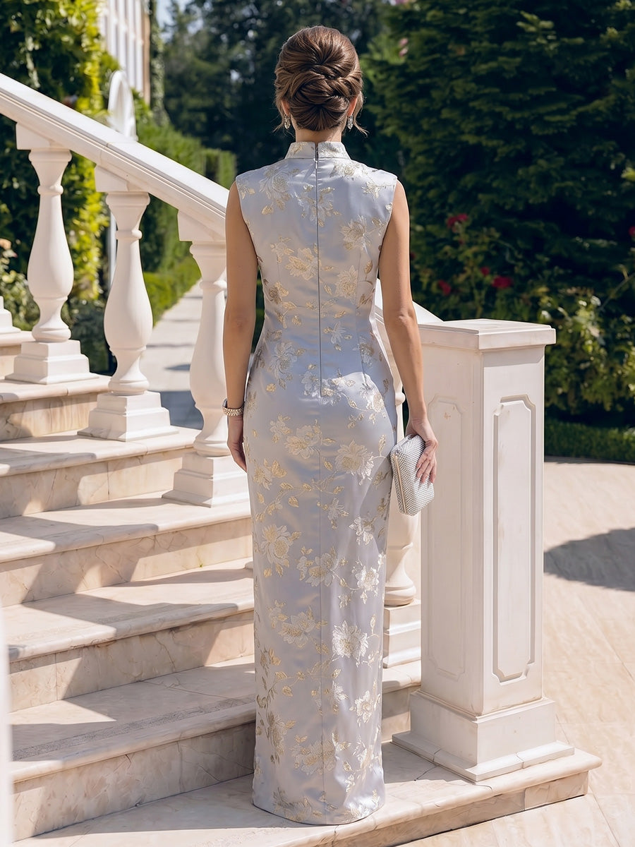 Jacquard Sheath/Column High Neck Floor-Length Mother of the Bride & Groom Dresses with Slit