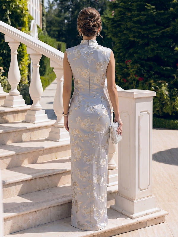 Jacquard Sheath/Column High Neck Floor-Length Mother of the Bride & Groom Dresses with Slit