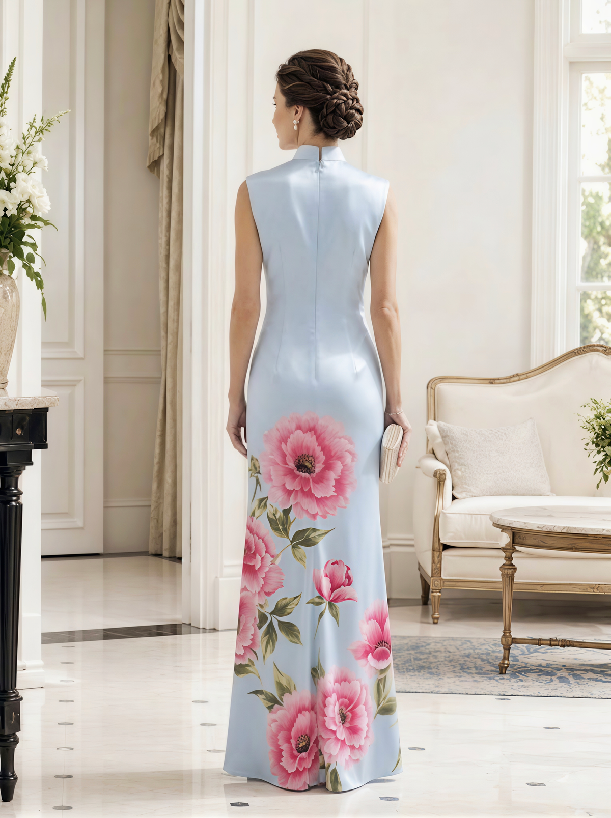 Floral Print Sheath/Column High Neck Floor-Length Mother of the Bride & Groom Dresses with Slit