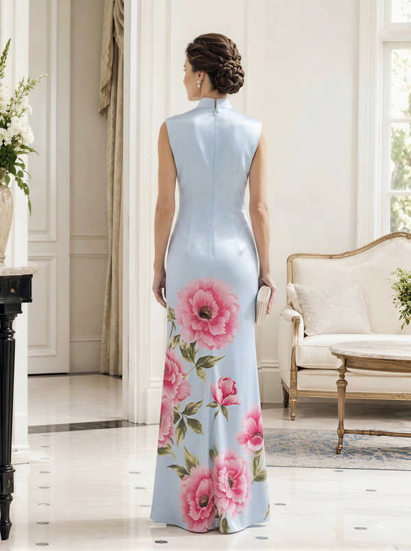 Floral Print Sheath/Column High Neck Floor-Length Mother of the Bride & Groom Dresses with Slit