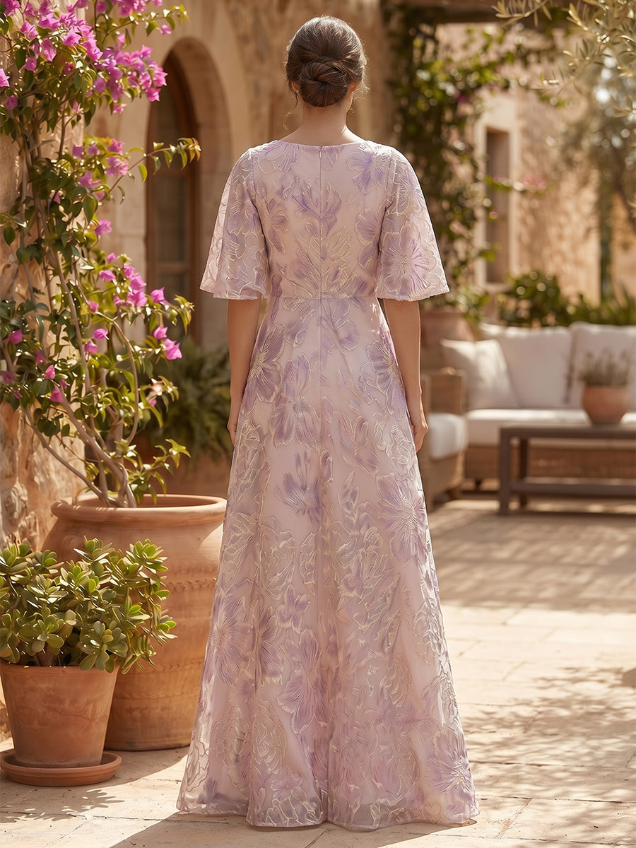 Jacquard A-Line/Princess V-Neck Floor-Length Mother of the Bride & Groom Dresses with Ruched Waist