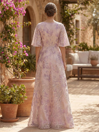 Jacquard A-Line/Princess V-Neck Floor-Length Mother of the Bride & Groom Dresses with Ruched Waist