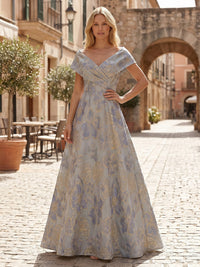 Jacquard A-Line/Princess Off Shoulder Floor-Length Mother of the Bride & Groom Dresses with Ruched Waist