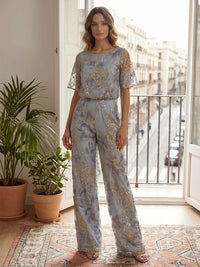 Jacquard Pantsuit Scoop Neck Floor-Length Mother of the Bride & Groom Dresses for Women